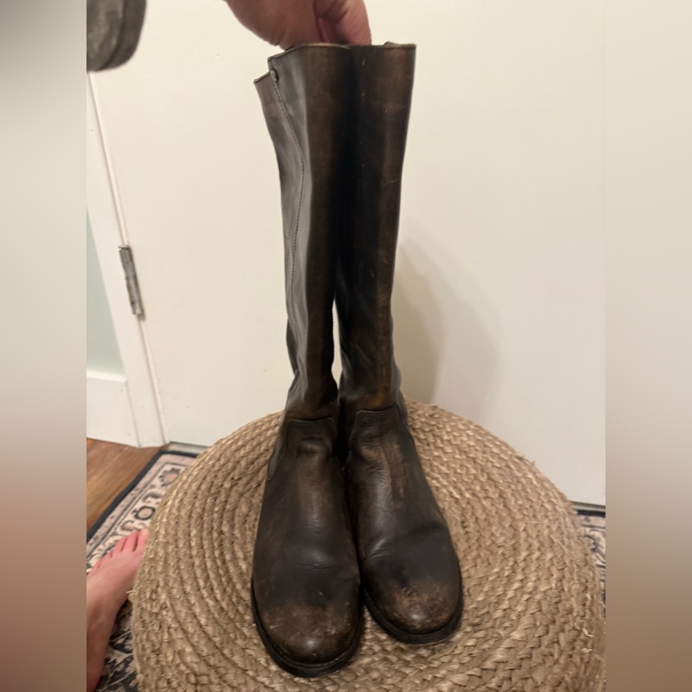 Frye Distressed Black Knee High Boots, size 7